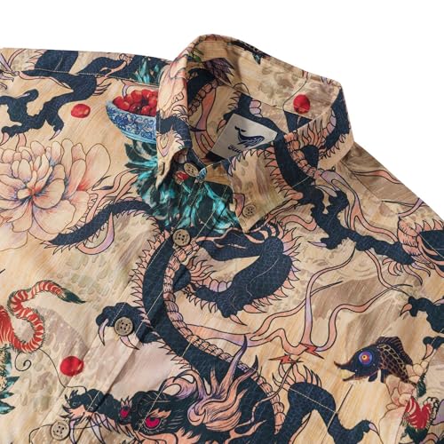 Men's Hawaiian Shirt 100 Cotton Dragon Dance and Cherry Blossoms Short-Sleeve Aloha Summer Beach Button-Down Shirts2