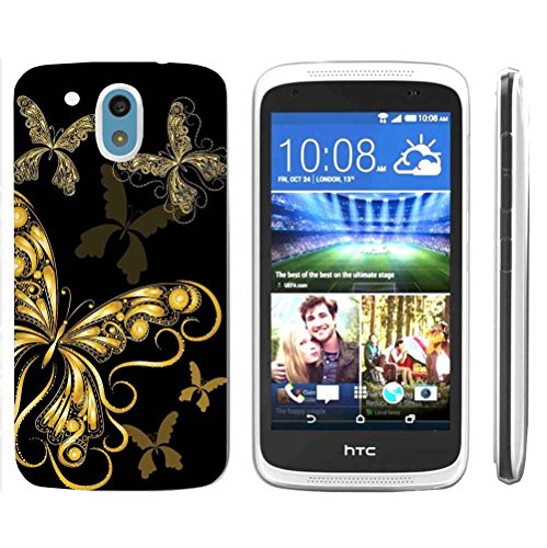 [NakedShield] Compatible for HTC Desire 526 [Clear] Ultra Slim TPU Phone Case Cover [Butterfly Gold Print]
