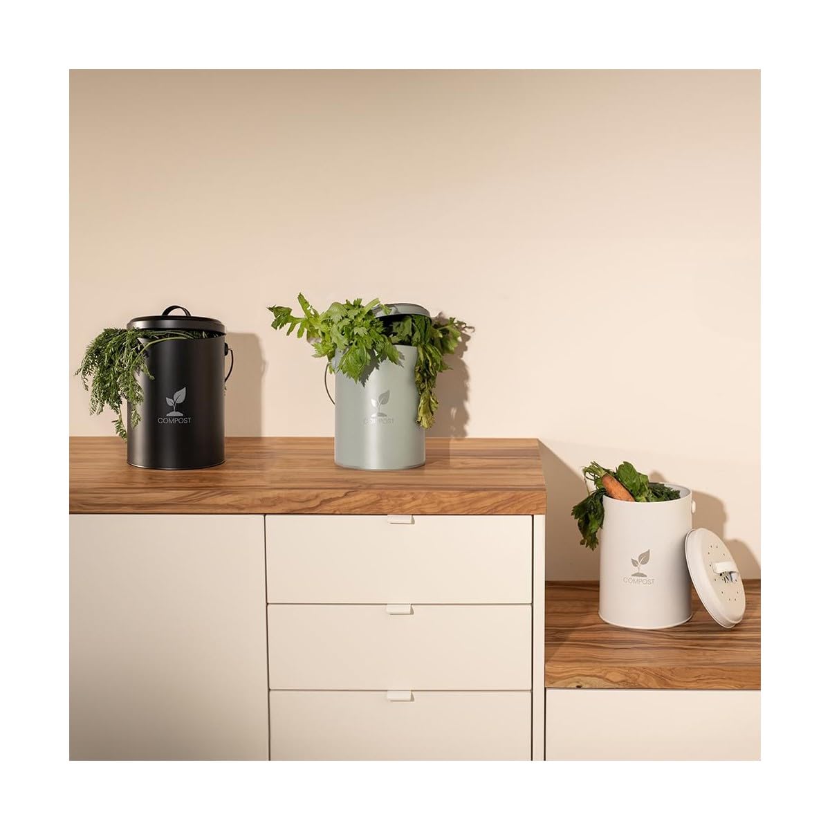 Livoo - MES154C 6L Kitchen Compost Bucket, cream - Image 3