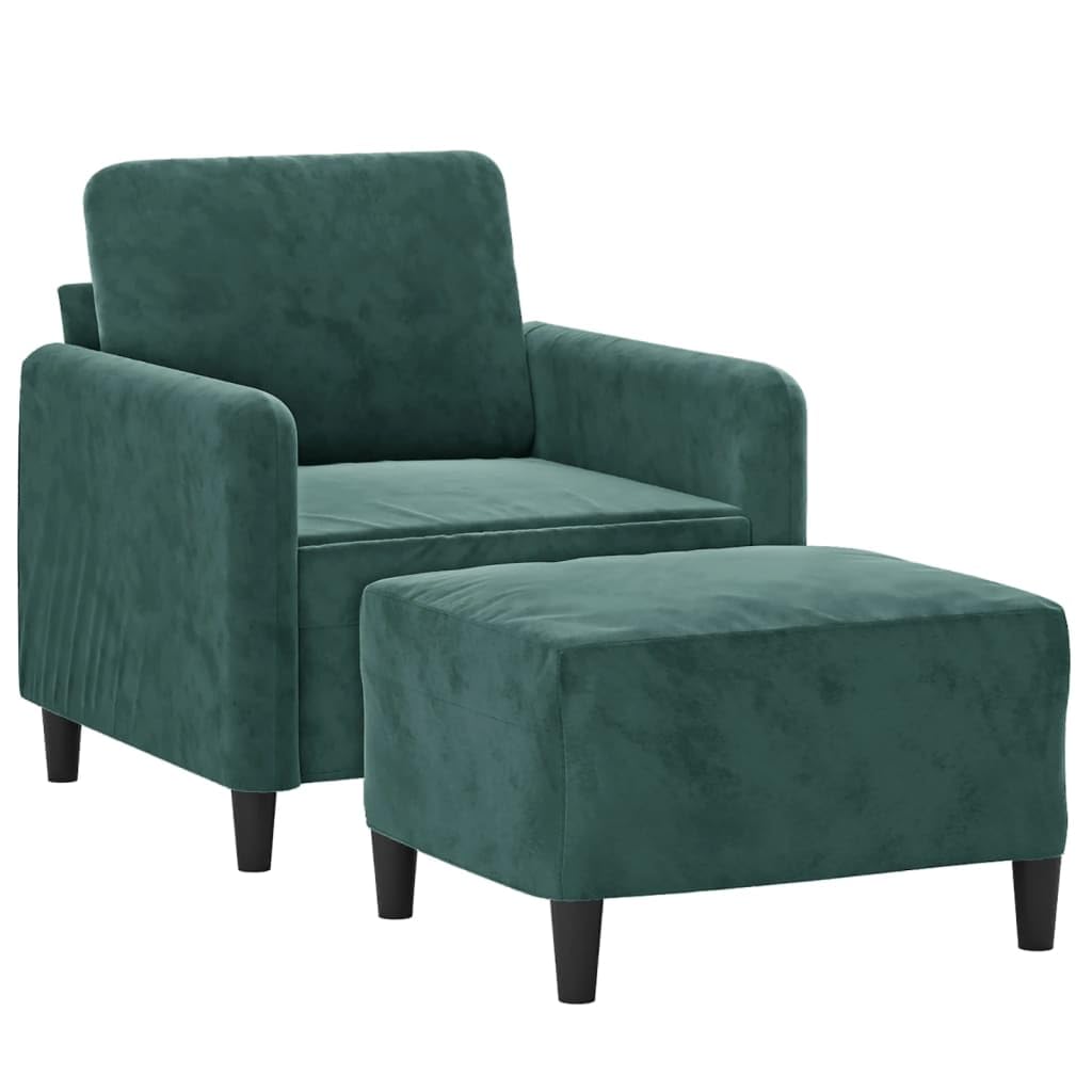 Fotel z taboretem ciemnozielony 60 cm aksamit, wytrzymały fotel relaksacyjny z podnóżkiem, wygodna tapicerowana sofa do salonu, sypialni, biura, maks. obciążenie 110 kg