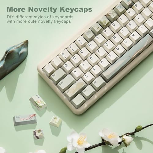 Image of YUNZII AL68 Wireless Mechanical Keyboard (Black, Cocoa Cream V2),Spring Tea Keycap Cherry(Cherry Profile, Spring Tea)