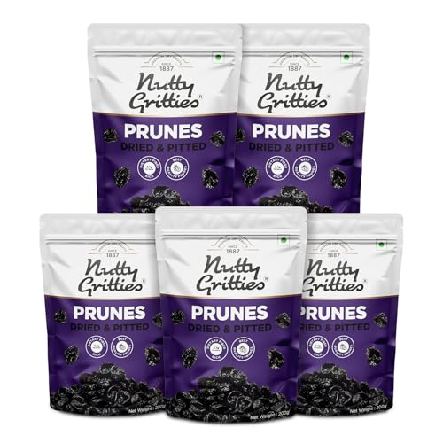 Image of Nutty Gritties California Pitted Prunes 1KGS- Dried Fruit Plums (Pack of 5-200GMS Each)