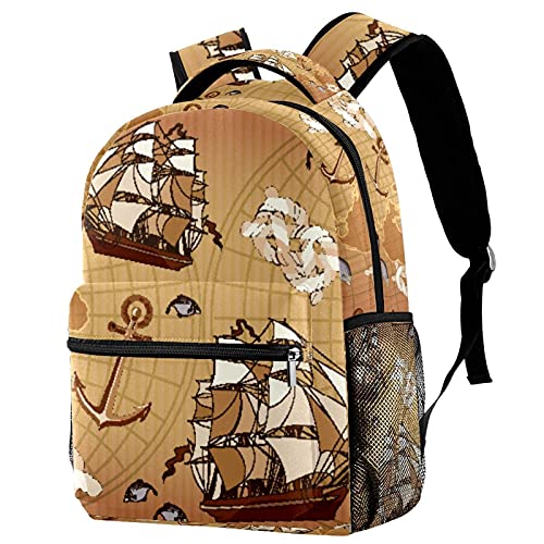 Sac à dos de voyage ergonomique pour enfant et ado style vieille carte du monde
