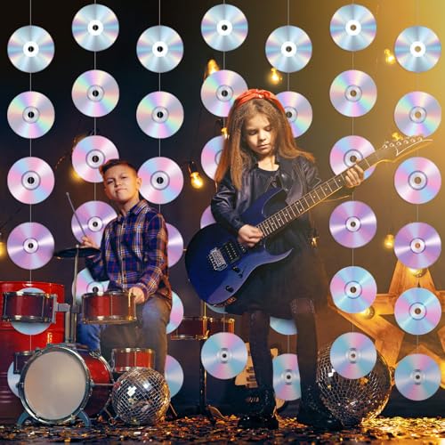 Image of Spakon 8 Packs 90's Party Decorations 90s CD Paper Banner 90's Hanging Decor Y2k 2000s Paper Cutouts Retro Disco Garland for 1990s 2000s Theme Birthday Babyshower Party Supplies Decoration