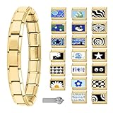 ITingstere Italian Charms Bracelet Gold Glitter 22Pcs Charms Set Flower with 1Pcs Starter Brascelet 9mm Italian Modular Charm Bracelet DIY Module Jewelry Gifts for Women Heart Black