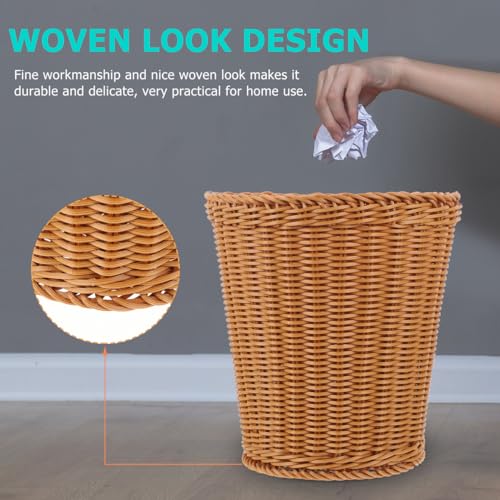 Image of Ciieeo Woven Trash can 9.65In Braided Waste Basket Compact Desktop Storage Bin for Bathroom Bedroom Kitchen Office Organization