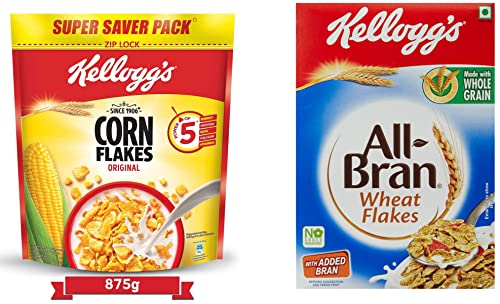 Image of Kellogg's Corn Flakes Original, High in Iron, High in B Group Vitamins, Breakfast Cereals, 900g /875g (weight may vary) & All Bran Wheat Flakes, 440g