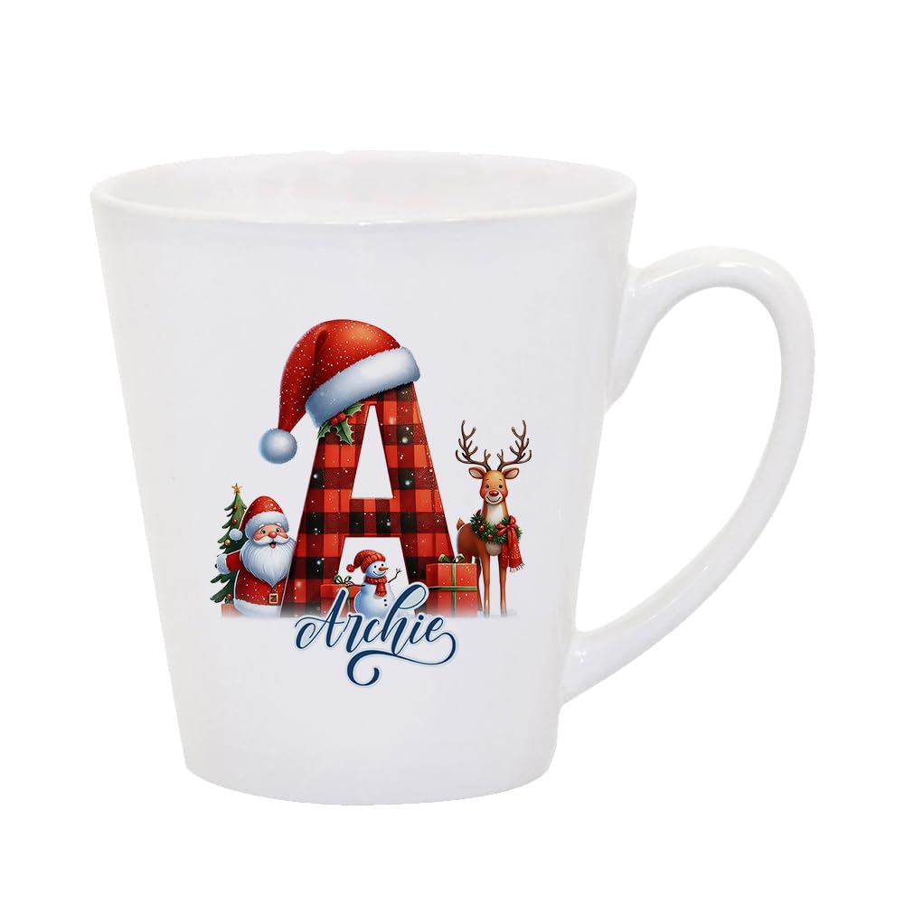 Getagift Personalised Christmas Alphabet Letter, Initial with Name, Xmas, Secret Santa Alphabet, Coffee Mug, Latte Mug. (12 oz)