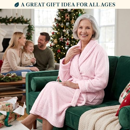 Image of PAVILIA Plush Robe for Women, Soft Fleece Long Spa Robe, Ladies Bathrobe with Pockets