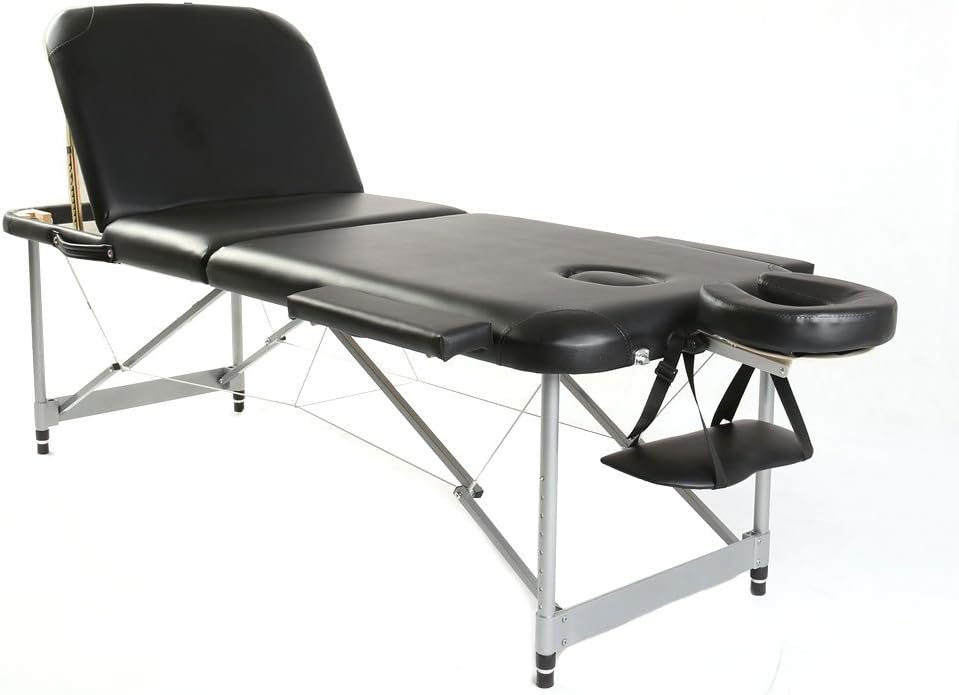 Masione 3 Section Lightweight Portable Massage Table Therapy Couch Tatoo Salon Bed Spa Chair Swedish Healing Massage Black