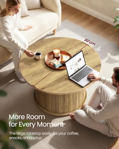 Image of VASAGLE Round Coffee Table, Living Room Table with Tambour Design