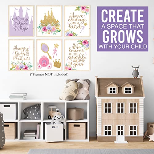 Image of Hadley Designs 6 Princess Room Decor for Girls Bedroom - Princess Wall Decor Posters for Kids, Reversible Unframed Wall Art Pictures for Toddlers & Girls Bedroom Decors, Made in USA