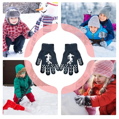 Kids Stretchy Gloves | Kick Ball Pattern Full Fingers Knitted Gloves | Children Knit Mittens, Stretchy Knitted Gloves For4