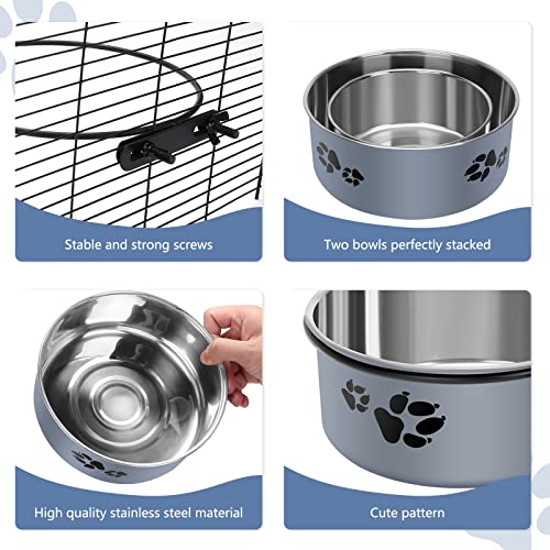 2 Pack Kennel Water Bowl, Stainless Steel Dog Crate Water Bowl No Spill, Hanging Dog Bowls for Kennel Cage, Metal Pet Food Water Bowl Feeder for Medium Large Size Dogs