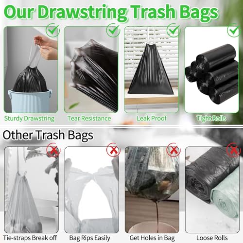 Image of 200 Count Small Trash Bags for 5-Gallon Trash Cans, Thick Pre-separated Garbage Bags,Mini Wastebasket can Liners for Bathroom Bedroom Office(Black)