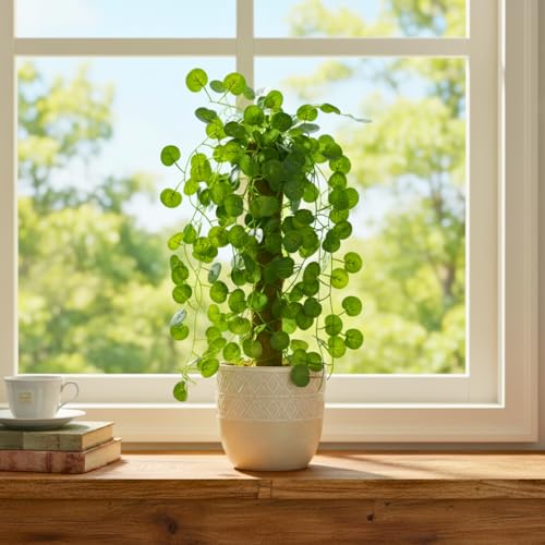 Image of fancymart Artificial Green Leaf Hanging Creeper on Moss Stick (Without Pot) - 60 cm Tall Hanging Creeper Plant for Indoor Home, Office, Restaurant & Cafe Decoration