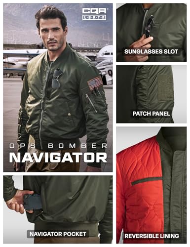 Image of CQR Men's Casual Bomber Jacket, Outdoor Fall /Winter Zip-Up Windbreaker, Water Resistant Padded MA-1 Flight Jacket with Pocket