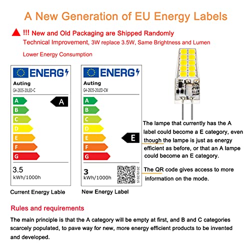 AUTING G4 Ledlampen, 12 V AC/DC, 3 W, G4-gloeilampen, 6000 K, koudwit, 300 lm, vervanging voor 30 W halogeenlampen, geen flikkeren, niet dimbaar, 360 graden lichthoek, verpakking van 10 stuks - Image 4