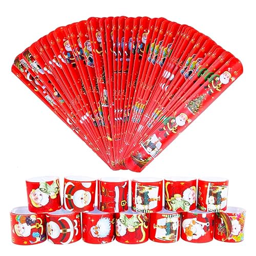 Image of PARTEET (12PCS Christmas Slap Bands for Kids|Santa Claus and Reindeer Theme Slap Bracelets, Wristband for Boys and Girls|Party favours & Christmas Return Gifts for Kids