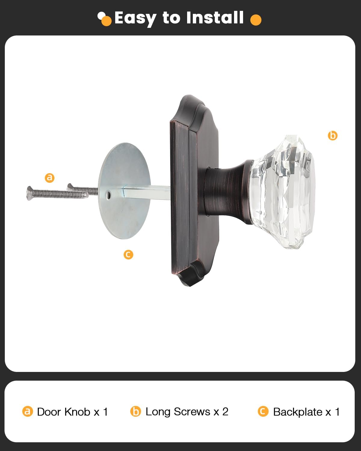 Gobrico Inactive Hall Closet Door Knobs Set,6 Pack Clear Crystal Half Dummy Knobsets,One-Side Dummy Handles for Interior Laundry Room,Oil Rubbed Bronze Finish