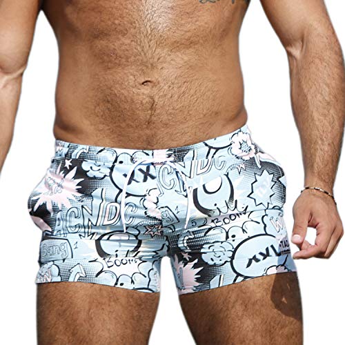 Taddlee Men Swim Trunk Boxer Long Swimwear Swimsuits Surf Board Shorts Quick Dry(S) Blue