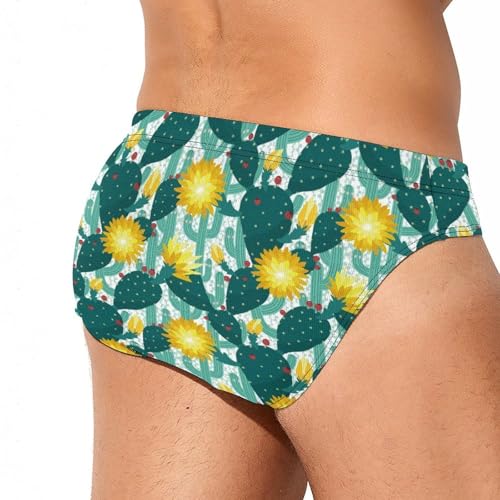 Cactus and Flowers Mens Swim Briefs Quick Dry Swimming Trunks Training Swimsuit Low Rise Swimwear3