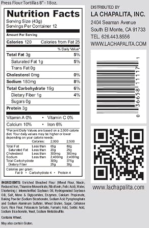 La Chapalita Flour Tortillas, 8 Regular Size, 12 Count, 18 oz