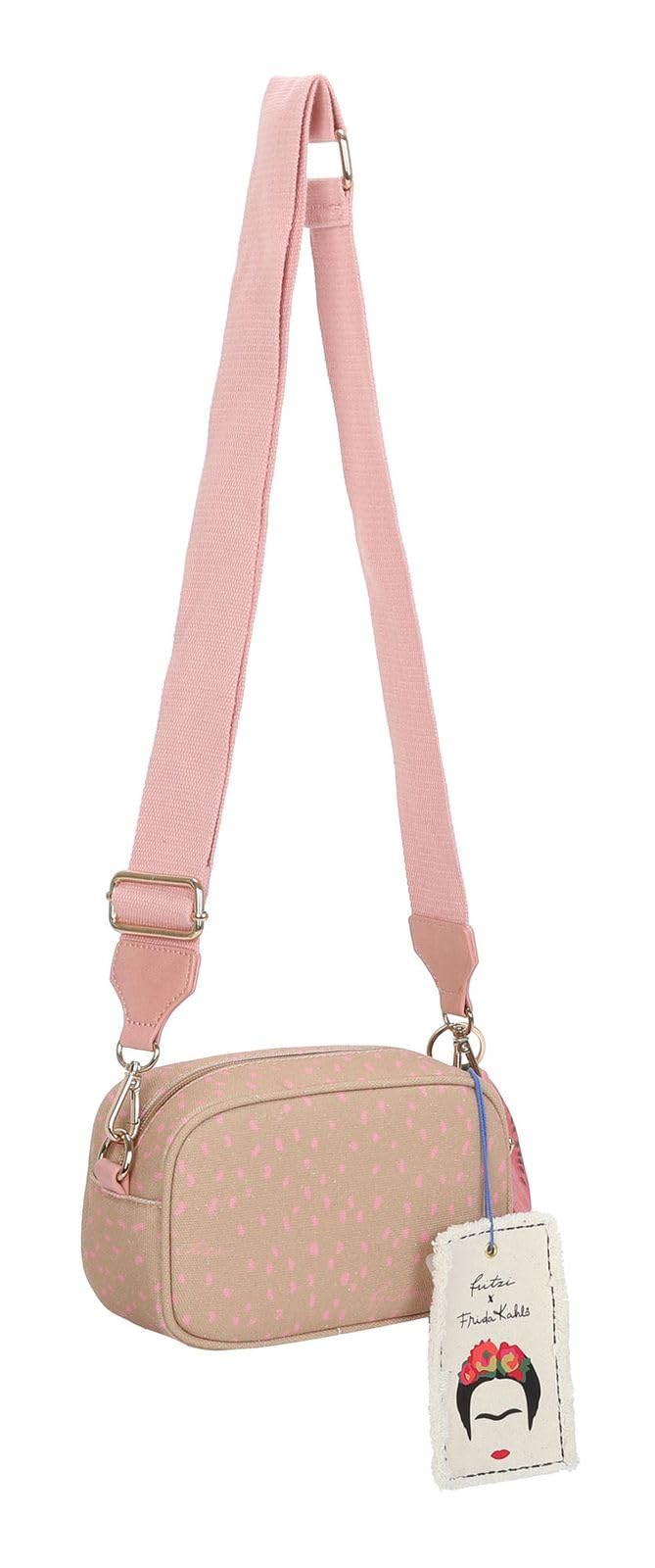 Fritzi x Frida Kahlo Easy Go Canvas Crossbody Bag Damen Umhängetasche Handtasche Freizeit Alltag Festival Reißverschluss Canvas 12 x 19.5 x 7.5 cm – Violett, Gelb, Lila, Orange, Grün, Pink, Blau