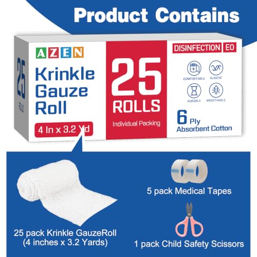 AZEN 30 Pack Gauze Rolls Bandages, 4 in x 4.1 Yards & 25 Pack Krinkle Gauze Rolls, 4 in x 3.2 Yards miniatura 2