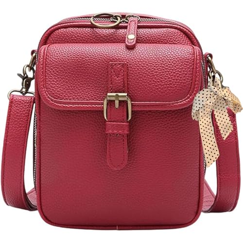Image of Leather Crossbody Bags, Crossbody Leather Bag for women, Vintage Anti-Theft Messenger Shoulder Bags (Red)