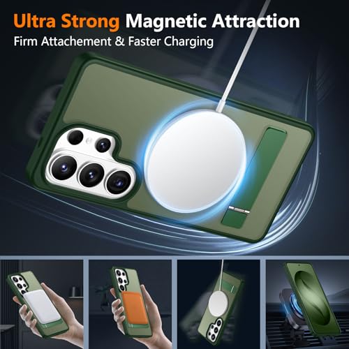 Image of SPIDERCASE Magnetic for Samsung Galaxy S26 Ultra Case,[Built-in Invisible Kickstand][Compatible with Magsafe] Slim Translucent Matte Phone Case for S26 Ultra 6.9'',Green