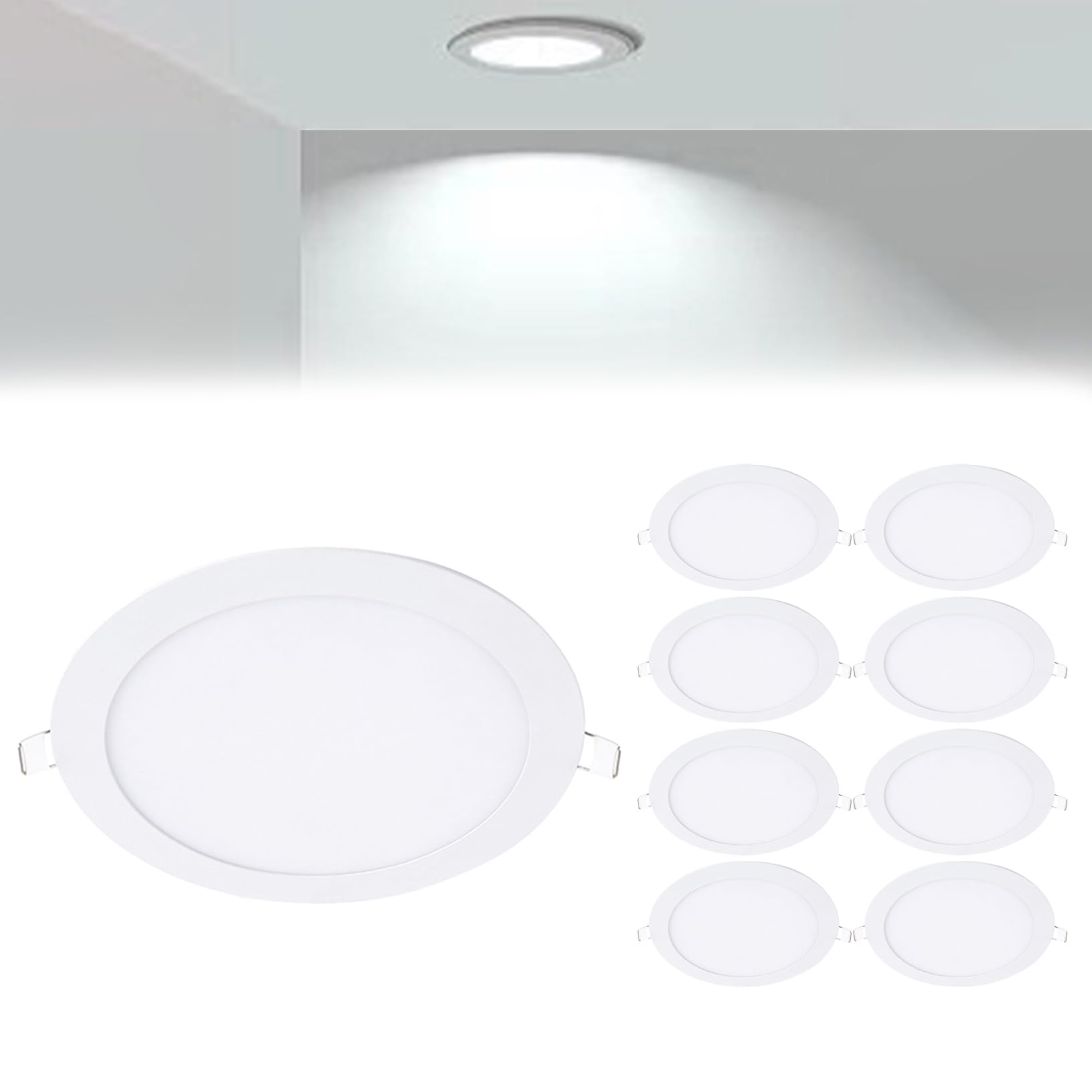 VOGHMOLD 9W Ultra Slim LED Downlight 6 inch, 6000K Recessed Ceiling Light, Cut Φ130-140mm, AC85-265V Flush Mount Spotlights Aluminum Round Panel Lights for Office Hallway, 9 Pack