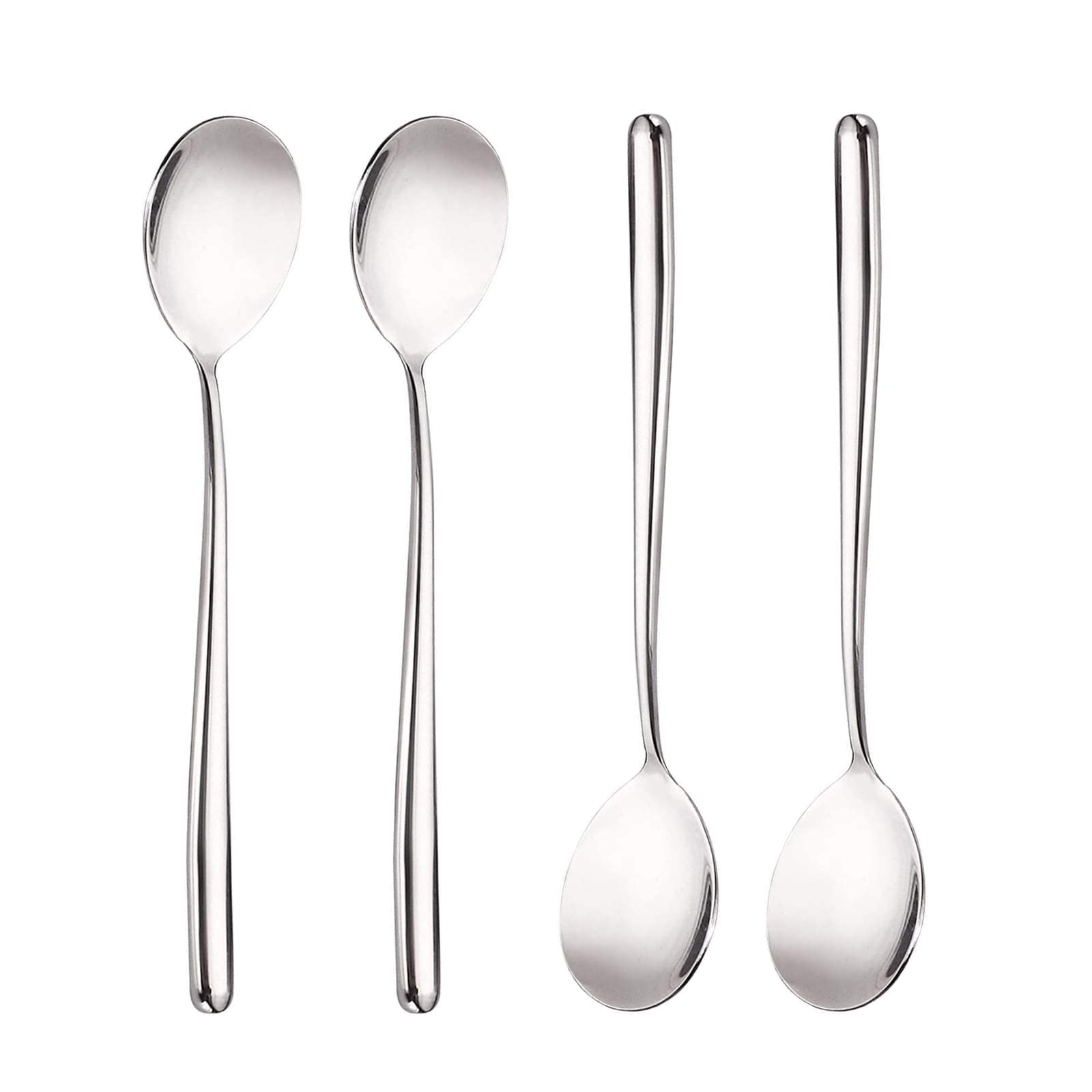 Miupoo Stainless Steel Spoon,Long handle Great Circle Soup Spoons Korean Long Handled Soup Spoon,Stainless Steel Round handle Bar Spoons Silver Set of 4