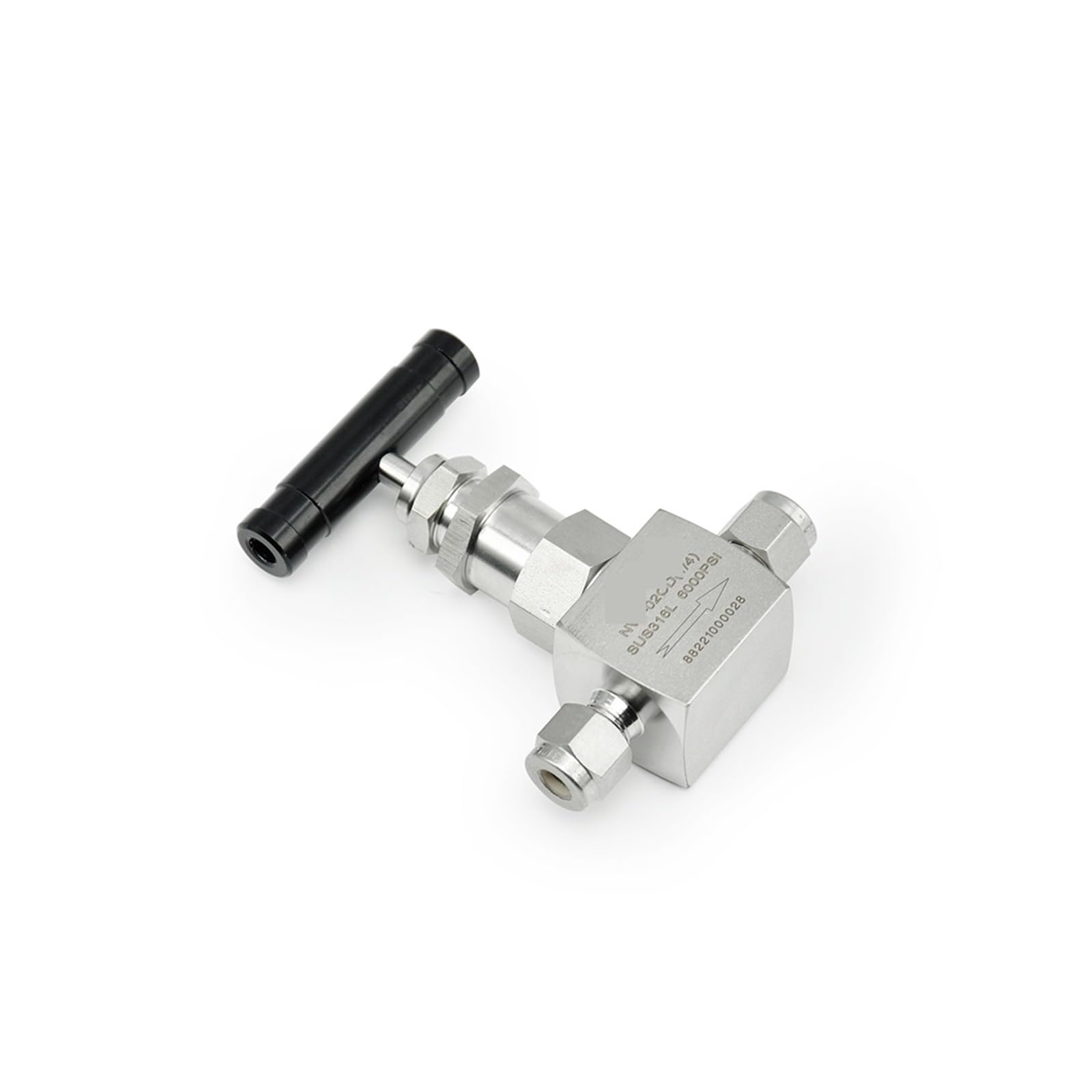 Válvula de aguja acero inoxidable alta presión, 6000PSI, flujo ajustable 2 vías for conexión compresión gas(3mm)