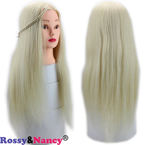 Rossy&Nancy Cosmetology Practice Head for Hair Cutting Styling Curling with 50% Human Hair and 50% Synthetic Hair Blonde Color