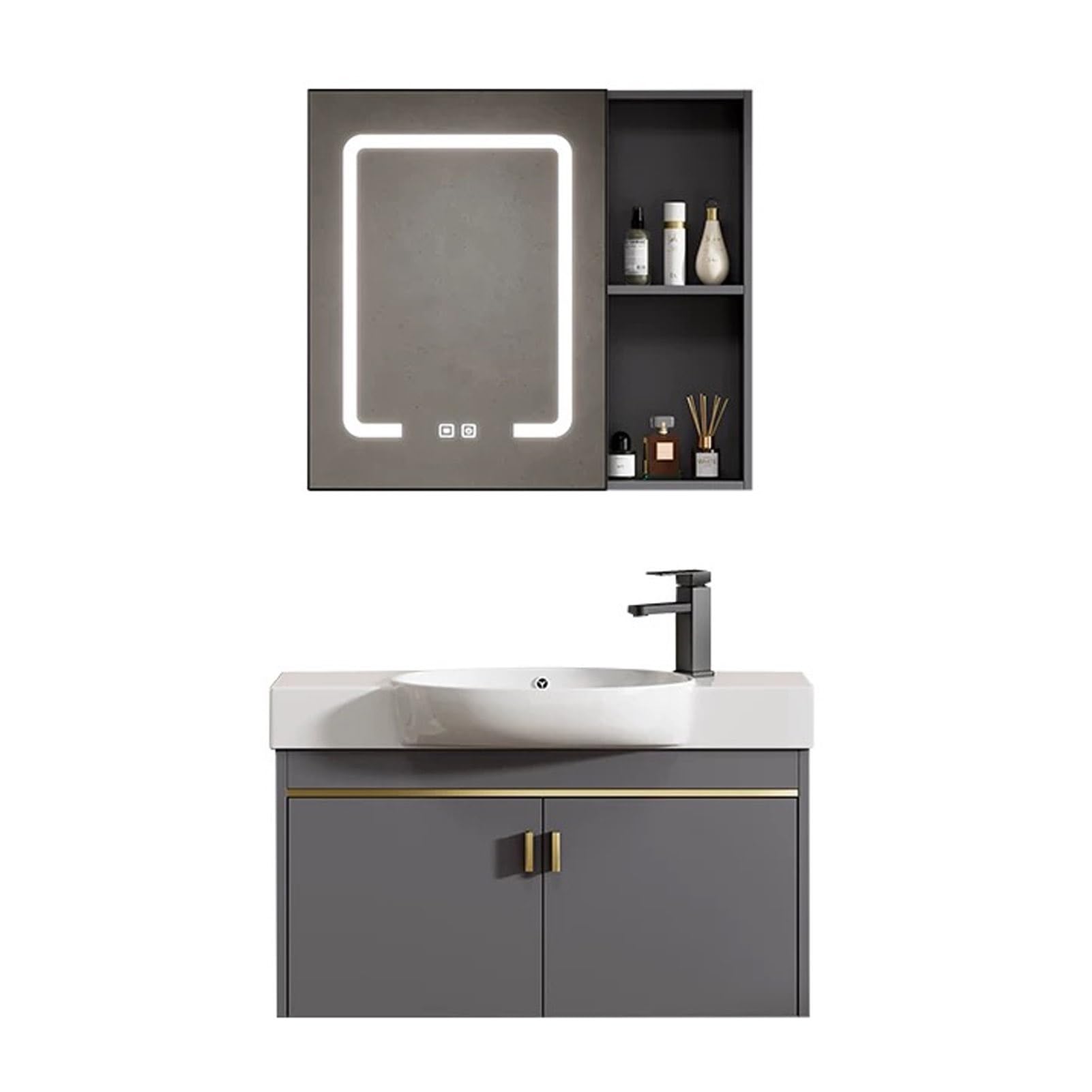 GLJTUO Floating Wall Mounted Gray Bathroom Vanity with Storage Container for Small Spaces Corner Sink Design,One Color-75x24cm/29.5x9.4in