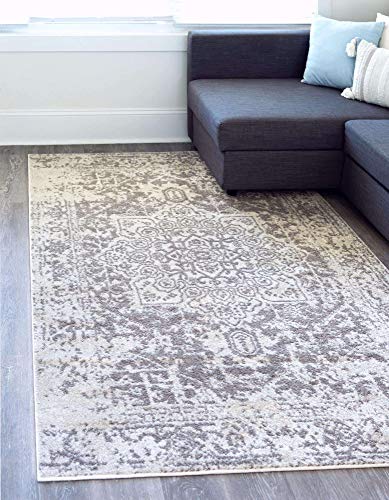 Tapete decorativo rectangular 185x275 cm Blanco y Gris miniatura 1