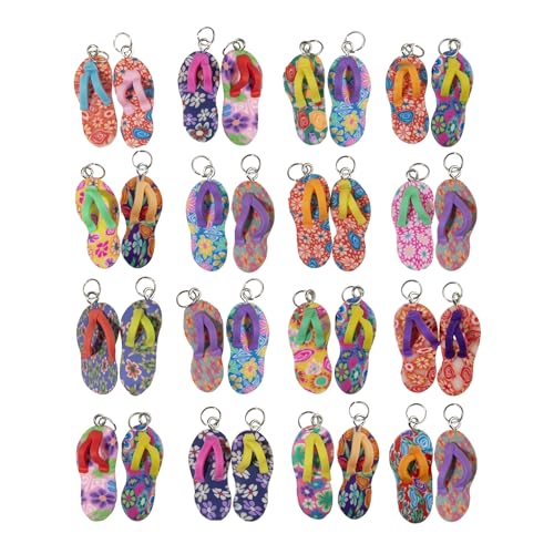 LUBINGSHINE 36pcs Clay Flip Flop Charms for Jewelry Making, Cute Polymer Clay Flowers Flip Flop Pendants Summer Charms for Necklace Earrings Bracelet DIY Crafts
