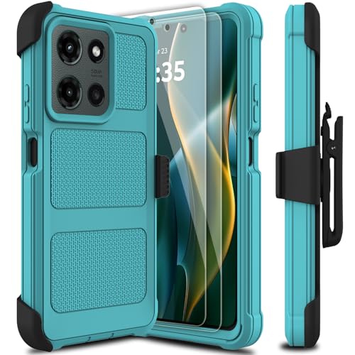 Leptech Funda para Motorola Moto G 5G 2025 con 2 protectores de pantalla de vidrio templado, [serie de fundas] Clip para cinturón, resistente, resistente, resistente a prueba de golpes, funda