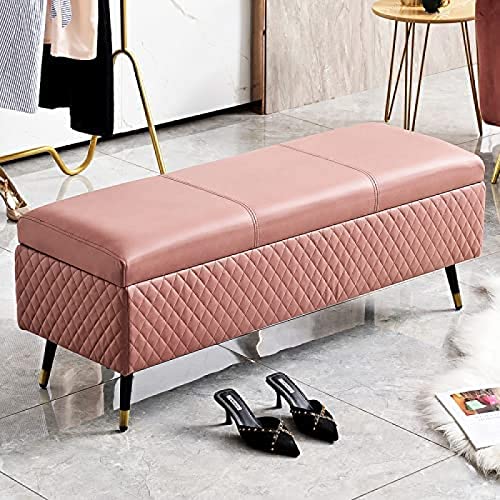 Banco de almacenamiento tapizado con asiento acolchado, diseño moderno para dormitorio, entrada y sala de estar