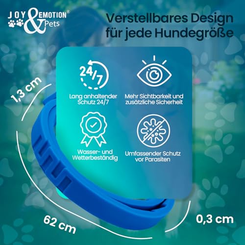 JOY & EMOTION® Super Zeckenhalsband für Hunde, Flohhalsband 5 Stück + 1 Mückenarmband | Natürlich, Verstellbar & Wasserfest | Für Kleine, Mittlere & Große Hunde | 30 Monate Schutz gegen Zecken & Flöhe