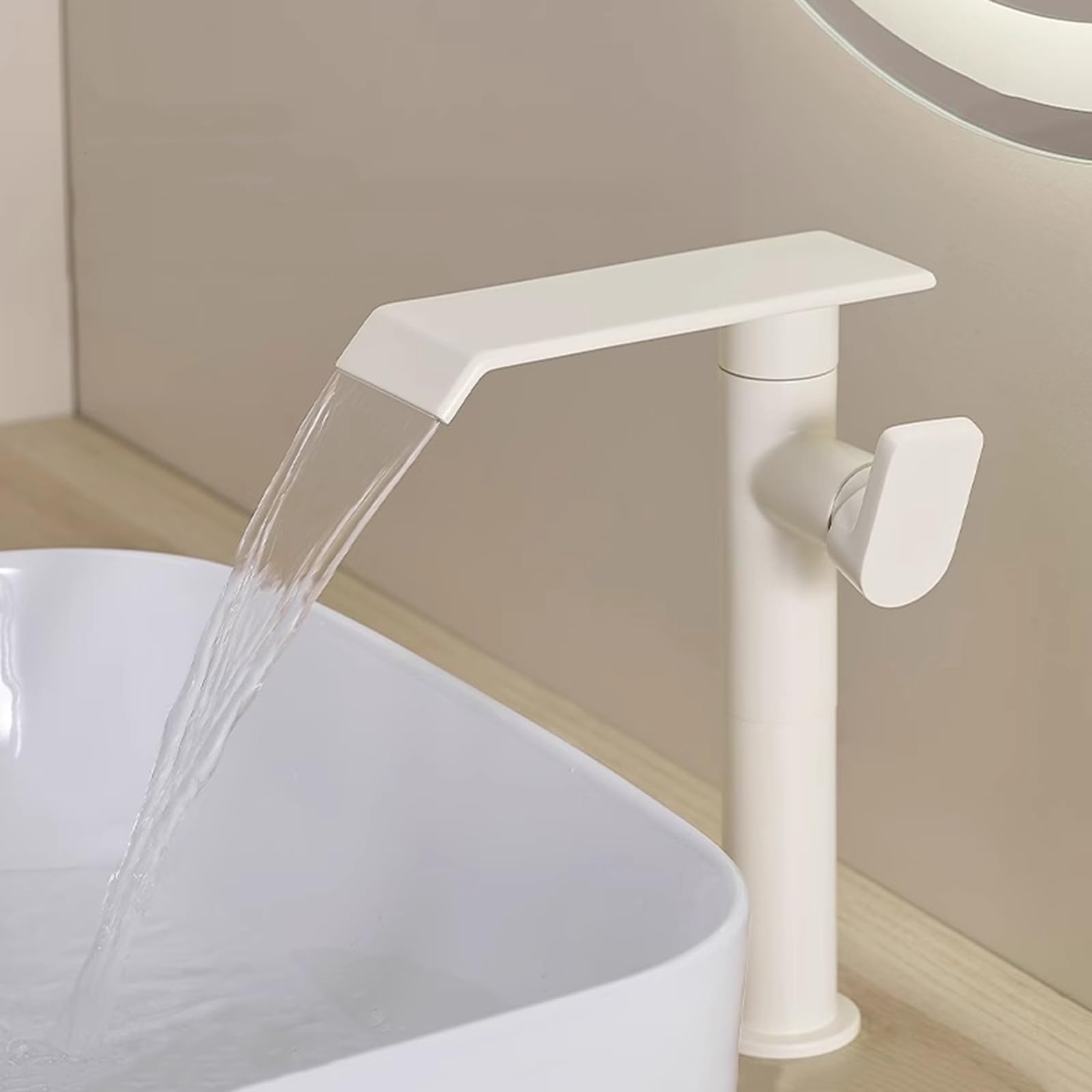 HCFYAUIS Bathroom Waterfall Mixer Tap for Countertop,360° Rotate Taps for Bathroom Sink Hot and Hot,Milky White