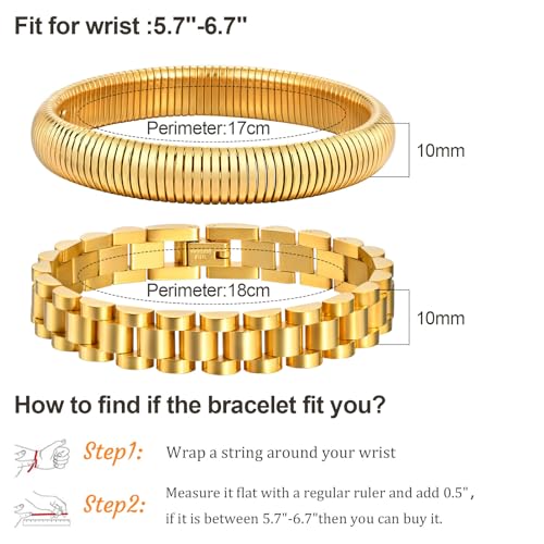Stackable Gold Chunky Bracelets Set - 2pcs 18K Gold Plated Bracelet Non-tarnish,Stainless Steel Stretched Chain Friendship Bangles Trendy Jewelry,Wedding Party Christmas Birthday Gifts for Women4