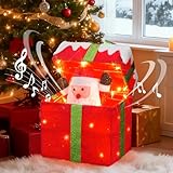 DELICHTER Selbstöffnende Geschenkbox mit Weihnachtsmann Beleuchtete Weihnachtsdeko Outdoor mit Musik & 4 Modi & Bewegungssensor Multifunktionale Weihnachtsbeleuchtung mit 48 LEDs, 28×18×30 cm