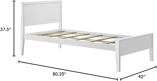 Miniatura 2 de Max & Lily Cama individual, marco de cama individual de madera maciza con cabecera de panel, cama individual para niños con soporte de listones de