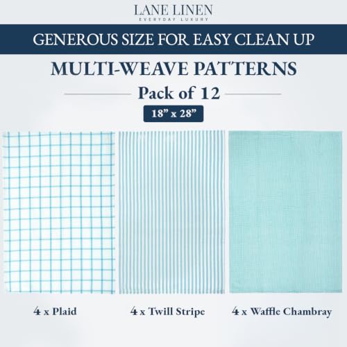 Image of LANE LINEN 100% Cotton Kitchen Towels for Cleaning 12PC - Aqua