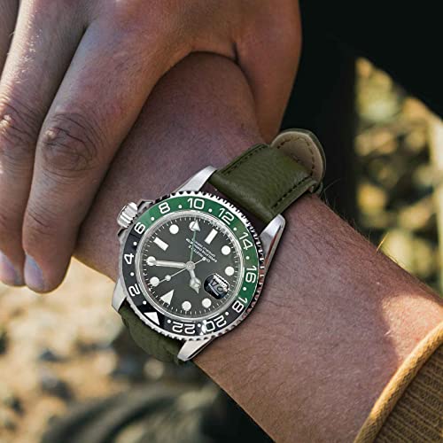 Image of ANNEFIT Watch Band 20mm, Quick Release Textured Padded Leather Straps with Gold Buckle for Men and Women (Army Green)