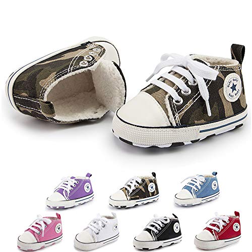 Image of Meckior Toddler Baby Boys Girls High Tops Ankle Sneakers Soft Anti-Slip Sole PU Leather Moccasins Infant Newborn Prewalker First Walking Crib Shoes