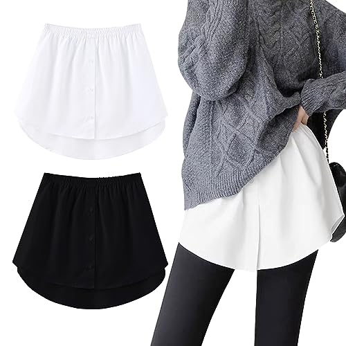Neteson 2Pcs Falda Camisa Falsa Mujer Extensores de Camisa Camisa Bajo Capas Media Longitud Top Dobladillo Falso Parte Superior Inferior Extensor