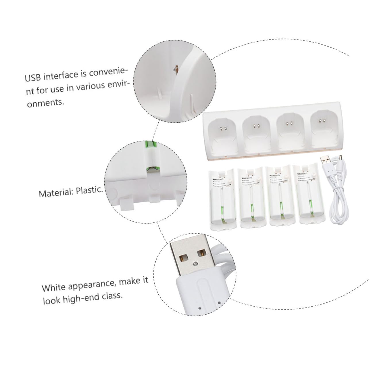 OSALADI Adattatore per Pile Ricaricabili Slot per Ricarica Simultanea Interfaccia USB Design Compatto in Materiale Plastico di Qualità Colore Bianco